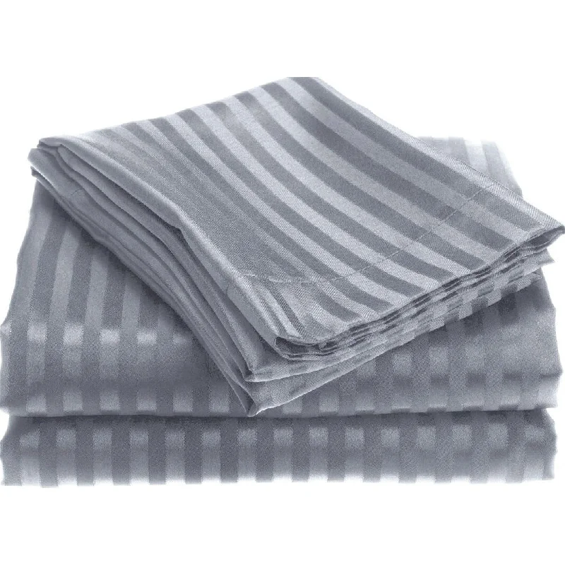 Sheet Sets with Multiple Pillowcase Options1800 Series Wrinkle Resistant 4 Piece King Size Embossed Stripe Sheet Set - Grey