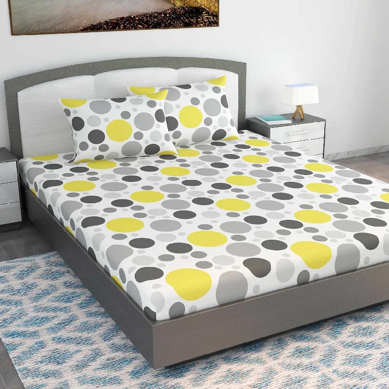 Linen - Cotton Blend Sheets for a Natural and Versatile OptionLemon Verbena Polka Dots Bedsheet for King Size Bed