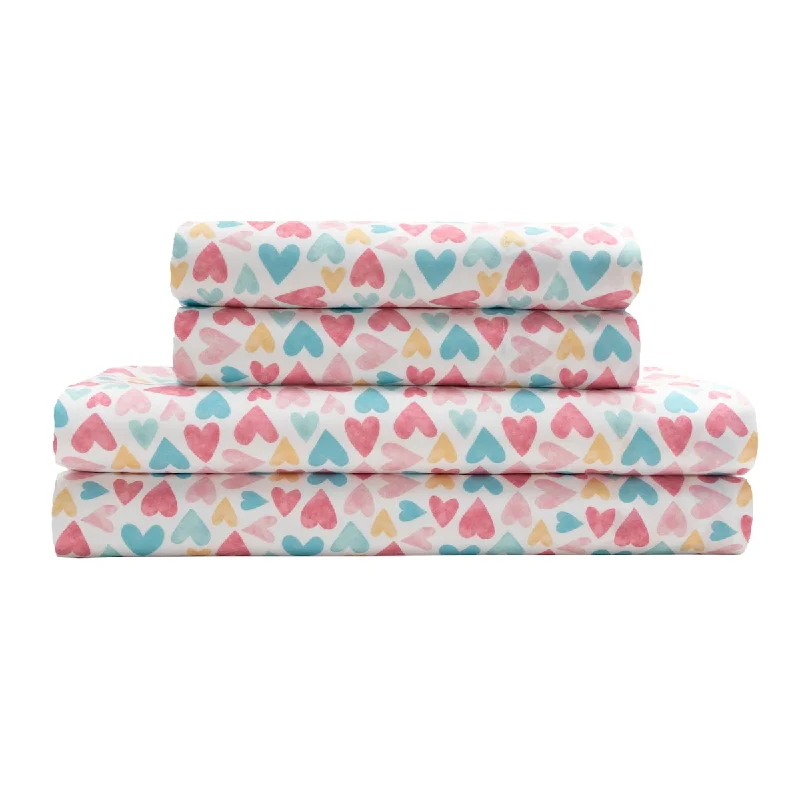 Twin - Size Sheet Sets with a Pillow ProtectorWatercolor Heart Print Sheet Set