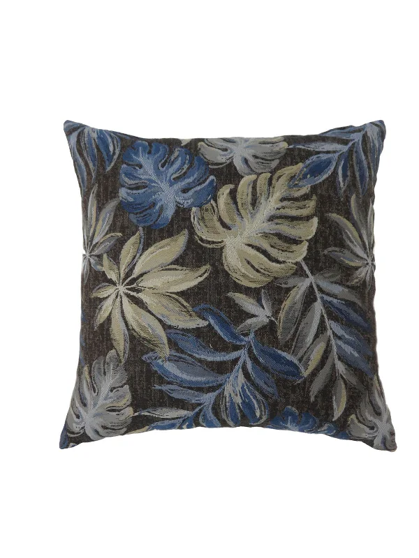 Soft and Fluffy Pillows for Bedroom ComfortBenzara Contemporary Style Leaf Designed Set of 2 Throw Pillows, Navy Blue