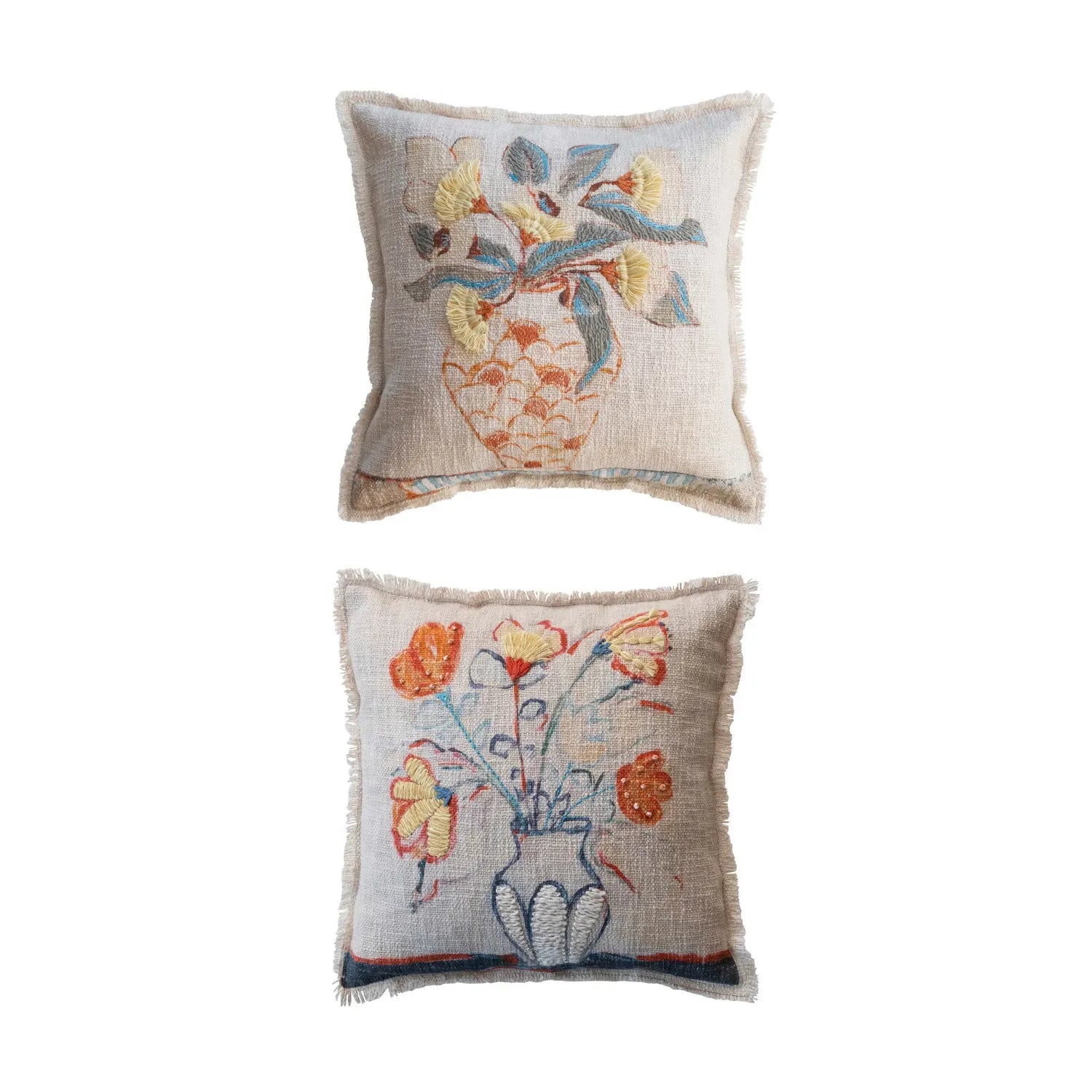 Cotton Pillows for Natural ComfortFloral Embroidered Cotton Slub Pillow