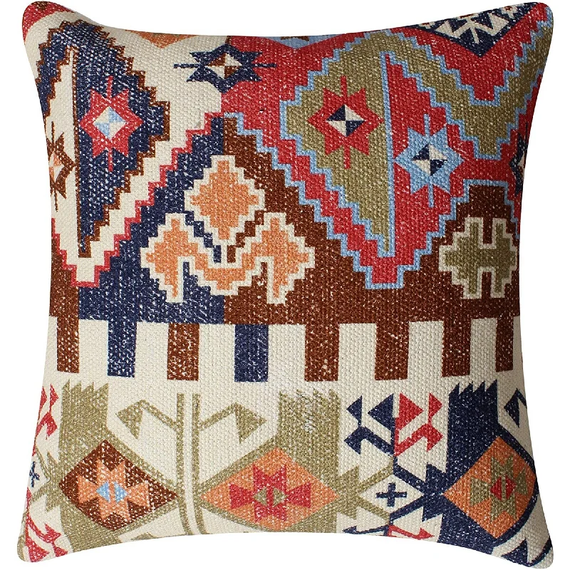 Decorative Pillows for Living Room MakeoverBenzara BM219687 18 x 18 Tribal Print Cotton Accent Pillow Cover, Multicolor