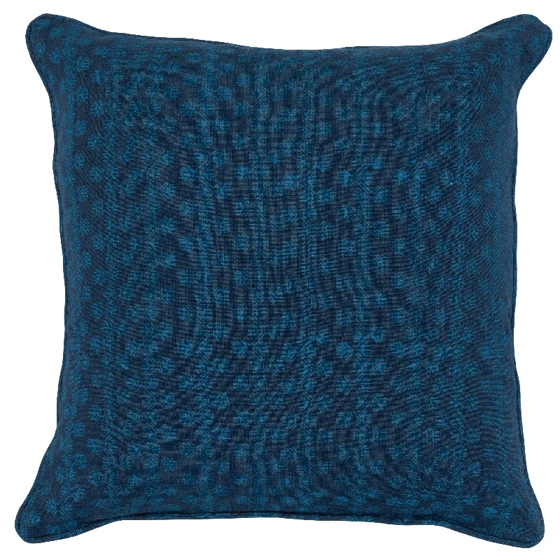 Bolster Pillows for Sofa DecorationBenzara BM228912 Printed Geometric Fabric Throw Pillow with Piped Detailing, Dark Blue