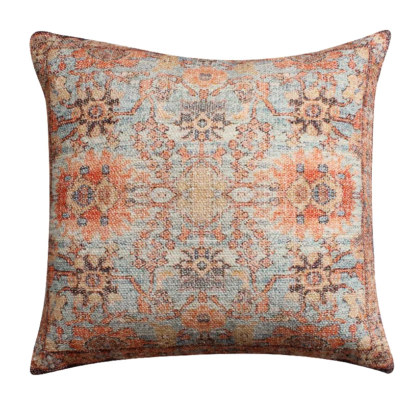 Plush Pillows for a Cozy BedBenzara BM221662 18 x 18 Handwoven Cotton Accent Pillow with Floral Print, Orange and Brown