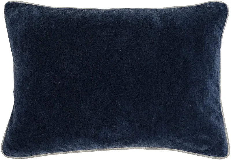 Cotton Pillows for Natural ComfortBenzara BM228817 Rectangular Fabric Throw Pillow with Solid Color and Piped Edges, Navy Blue