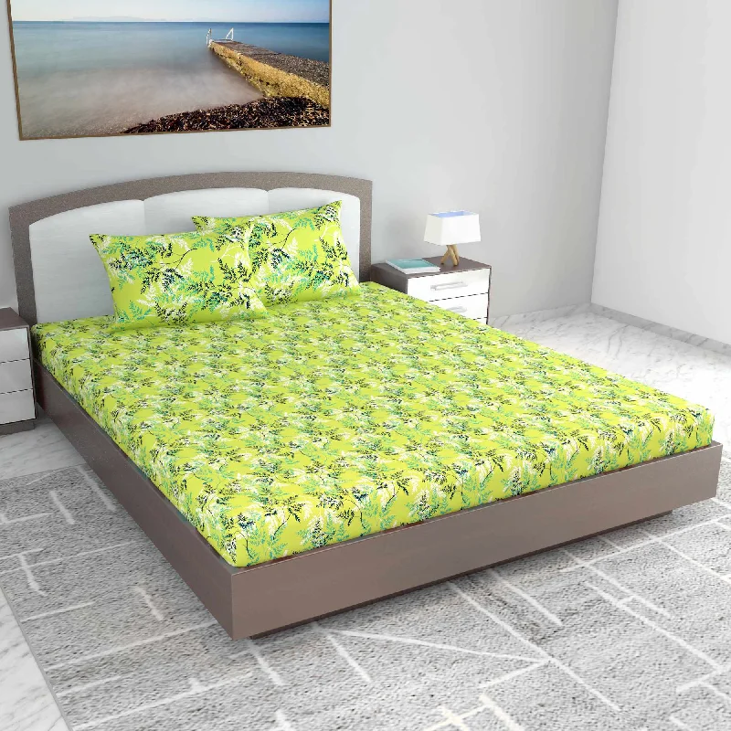 Flat Sheets with a High - Quality Finish for a Luxurious LookLady Fern Floral Lime Green Bedsheet for King Size Bed - 100% Cotton