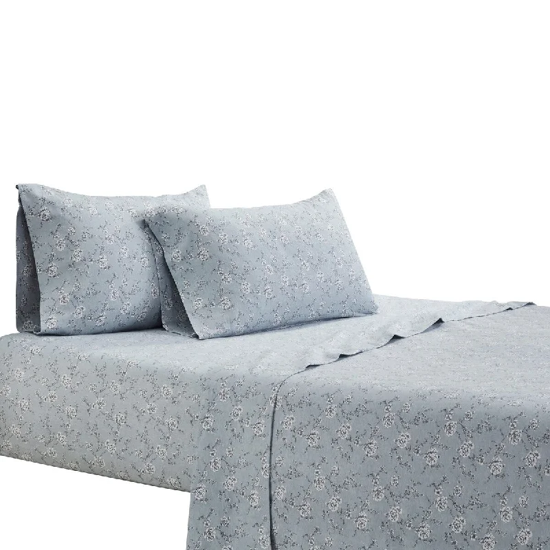 Flat Sheets with a High - Quality Finish for a Luxurious LookKiev 4 Piece Full Sheet Set with Floral Pattern The Urban Port, Gray