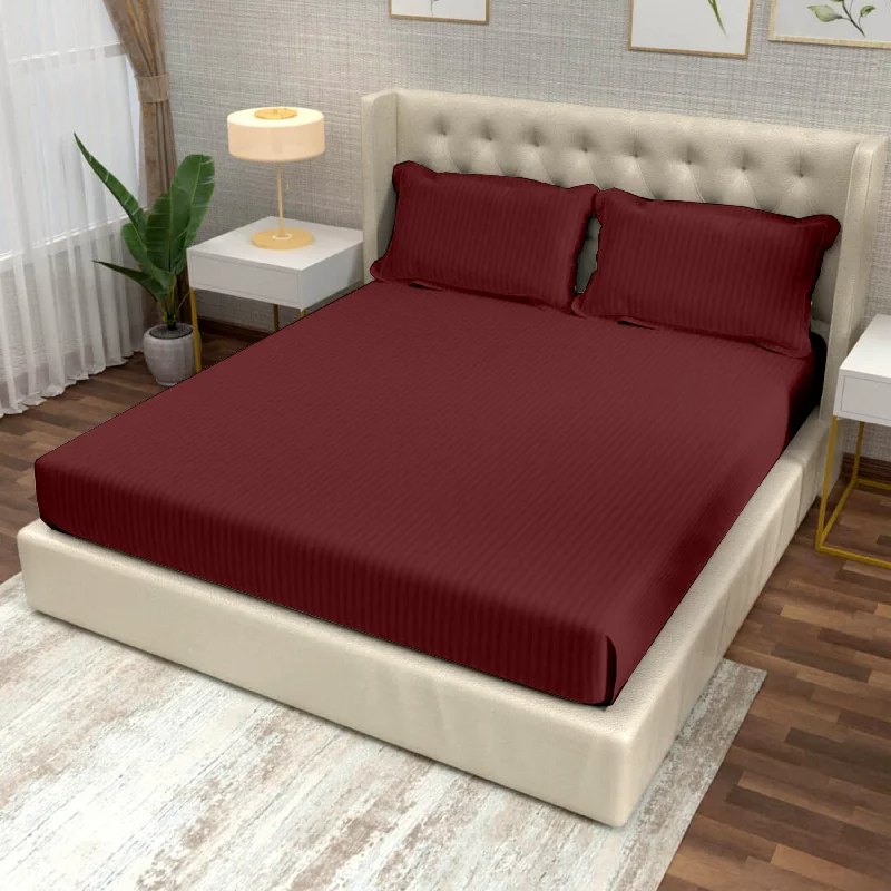 Fitted Sheets with Reinforced Corners for Long - Lasting UseBurgundy Italian Stripes Flat King Size Bedsheet