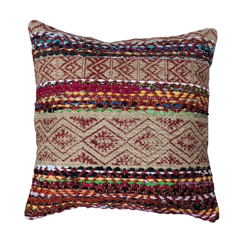 Kids Pillows with Fun DesignsBenzara BM221698 20 x 20 Handwoven Jute Accent Pillow with Block Print, Brown and Red