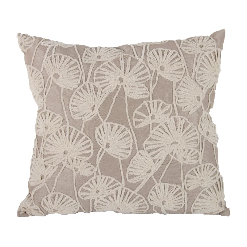 Round Pillows for Boho-Style InteriorsBenzara Nature Inspired Poly Dupioni Pillow with Embroidery, Gray and White