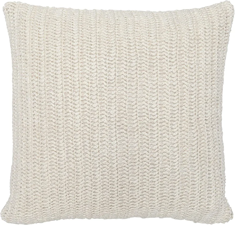 Back Support Pillows for Office ChairsBenzara BM228828 Square Fabric Throw Pillow with Hand Knit Details and Knife Edges, White