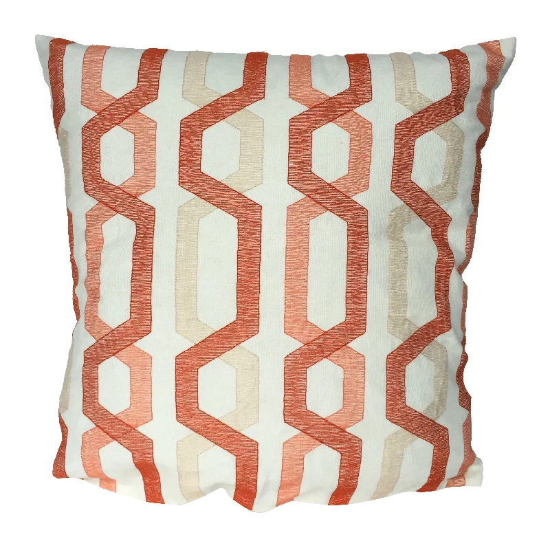 Decorative Pillows for Living Room MakeoverBenzara Contemporary Cotton Pillow with Geometric Embroidery, Red and Cream