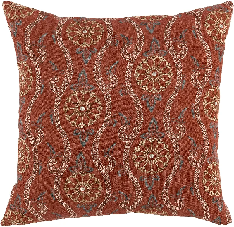 Adjustable Pillows for Customized ComfortBenzara Square Fabric Throw Pillow with Medallion Pattern, Orange