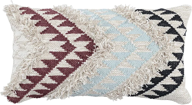 Bolster Pillows for Sofa DecorationBenzara BM228895 Fabric Throw Pillow with Chevron Pattern and Shag Pile Accents, Multicolor