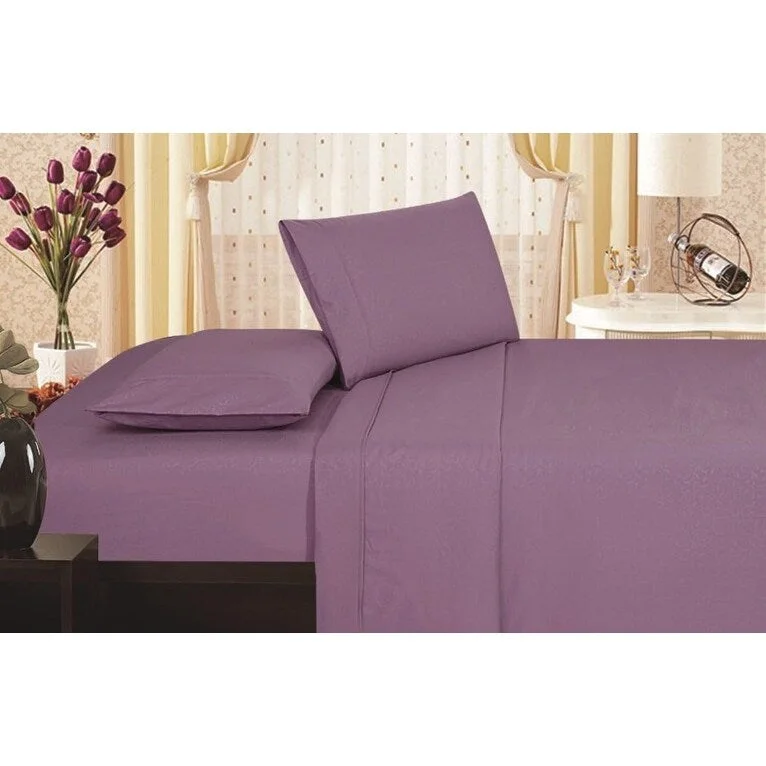 Thermal - Regulating Bamboo Sheets for All - Season ComfortDécor&More 1800 Series Queen Size 4 Piece Vine Embossed Sheet Set - Plum