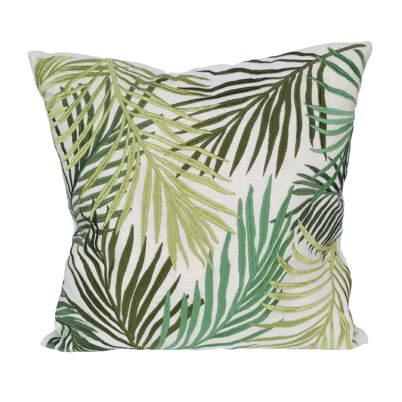 Adjustable Pillows for Customized ComfortBenzara Nature Inspired Pillow with Leaf Embroidery, Green and White.