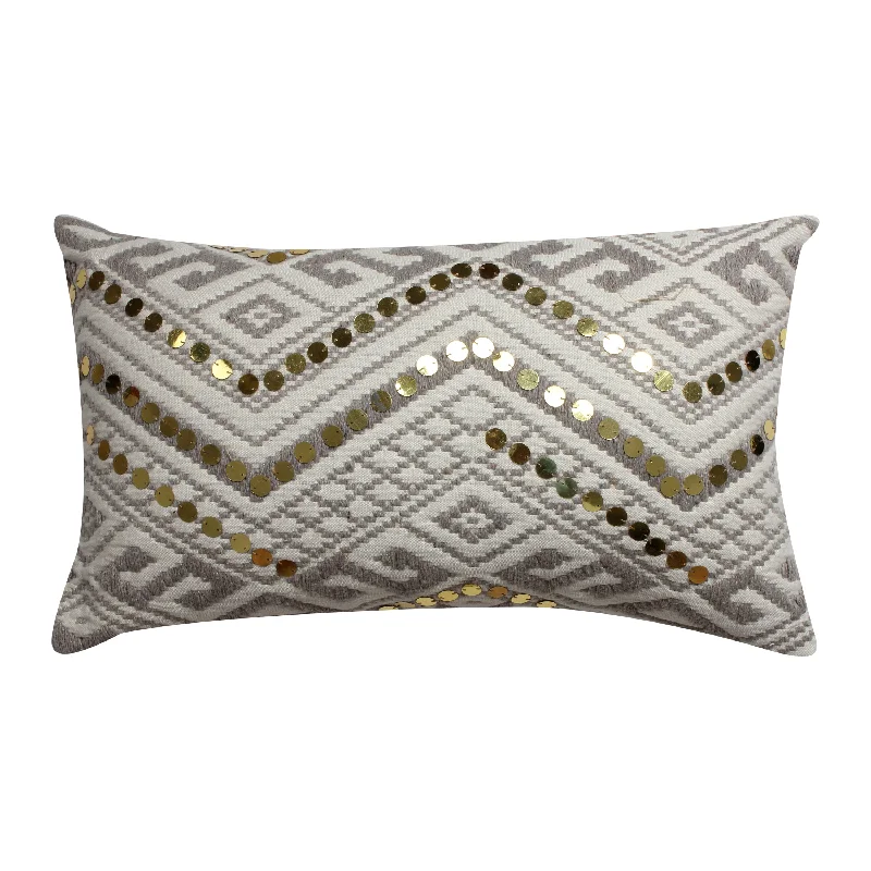 Orthopedic Pillows for Back Pain ReliefBenzara BM221665 20 x 12 Sequin Embellished Handwoven Cotton Accent Pillow, White and Gray