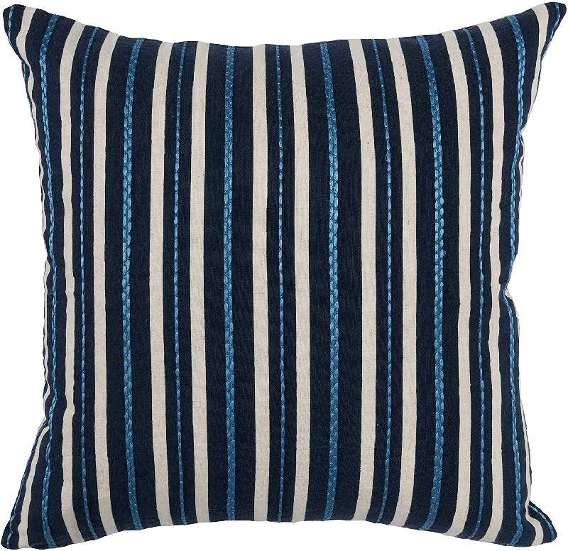 Cooling Pillows for Hot SleepersBenzara BM228868 Fabric Throw Pillow with Printed and Embroidered Stripes, Blue