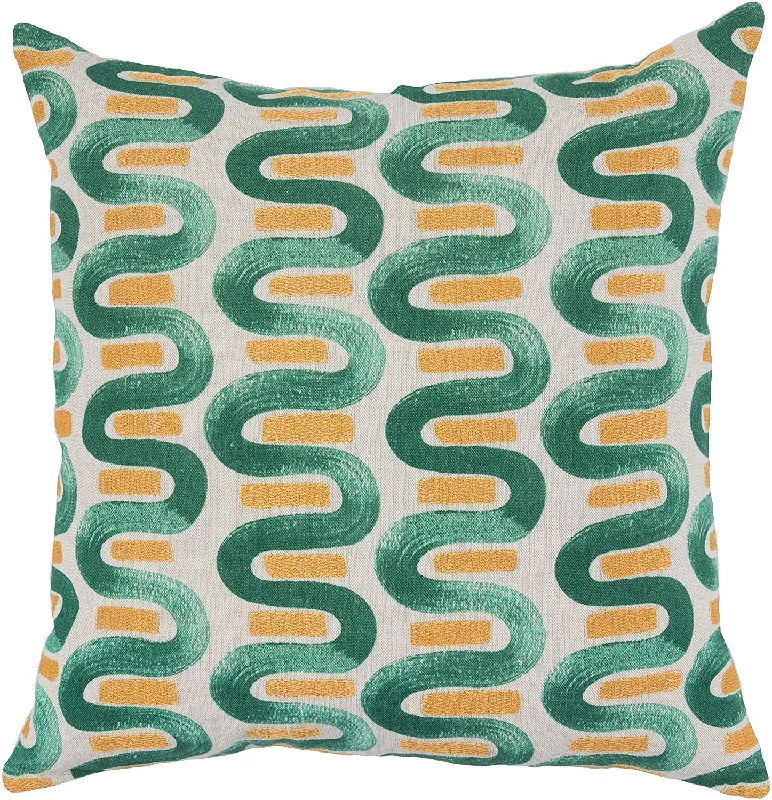 Square Pillows for Modern Home DecorBenzara BM228885 Fabric Throw Pillow with Painted Repeated Curved Design, Green