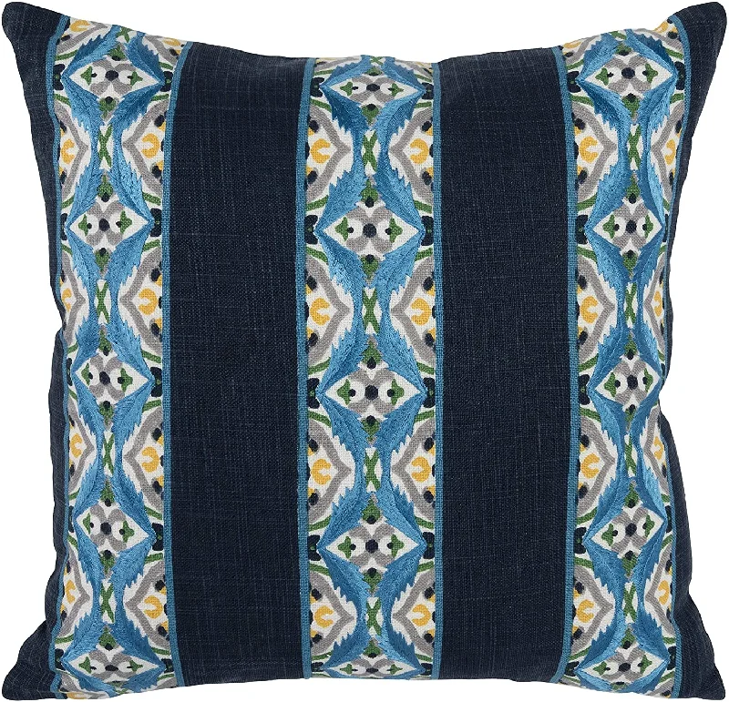 Round Pillows for Boho-Style InteriorsBenzara BM228857 Fabric Throw Pillow with Floral and Woven Leaf Pattern, Blue