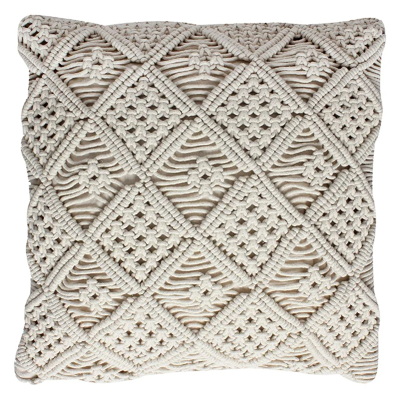 Soft and Fluffy Pillows for Bedroom ComfortBenzara BM219704 18 X 18 `` Cotton Cushion Cover with Intricate Woven Design, White