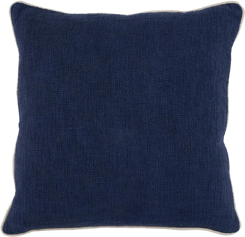 Decorative Pillows for Living Room MakeoverBenzara BM228906 Textured Fabric Throw Pillow with Piped Edges, Navy Blue and Beige