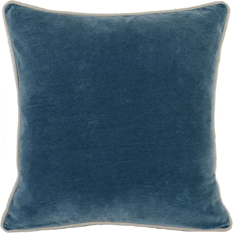 Decorative Pillows for Living Room MakeoverBenzara BM228808 Square Fabric Throw Pillow with Solid Color and Piped Edges, Blue