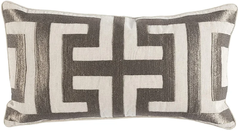 Velvet Pillows for a Touch of EleganceBenzara Embroidered Rectangular Fabric Throw Pillow, White and Gray