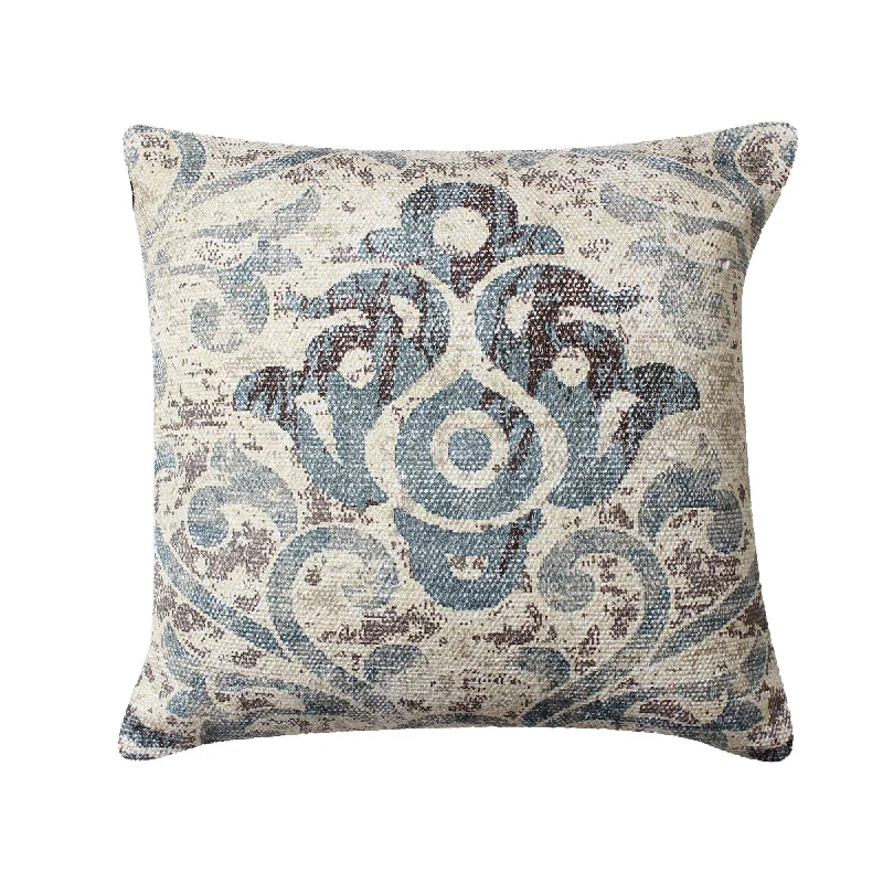 Adjustable Pillows for Customized ComfortBenzara BM221653 18 x 18 Handwoven Cotton Accent Pillow with Scroll Print, Blue and White