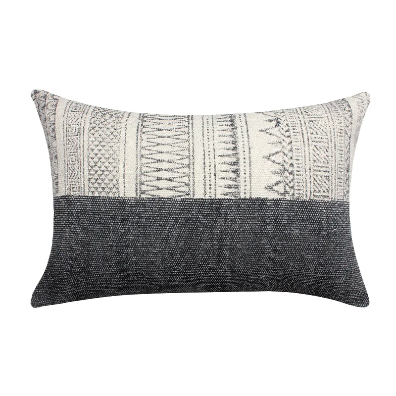 Firm Pillows for Side SleepersBenzara BM221659 24 x 16`` Block Printed Handwoven Cotton Accent Pillow, Gray and White