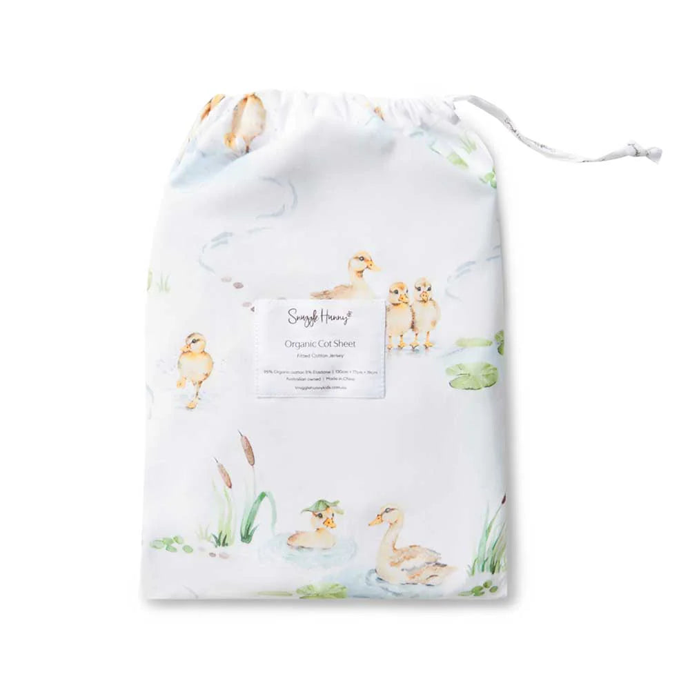 Jersey - Knit Sheets for a Comfortable and Casual BedSnuggle Hunny Organic Fitted Jersey Cotton Cot Sheet - Duck Pond