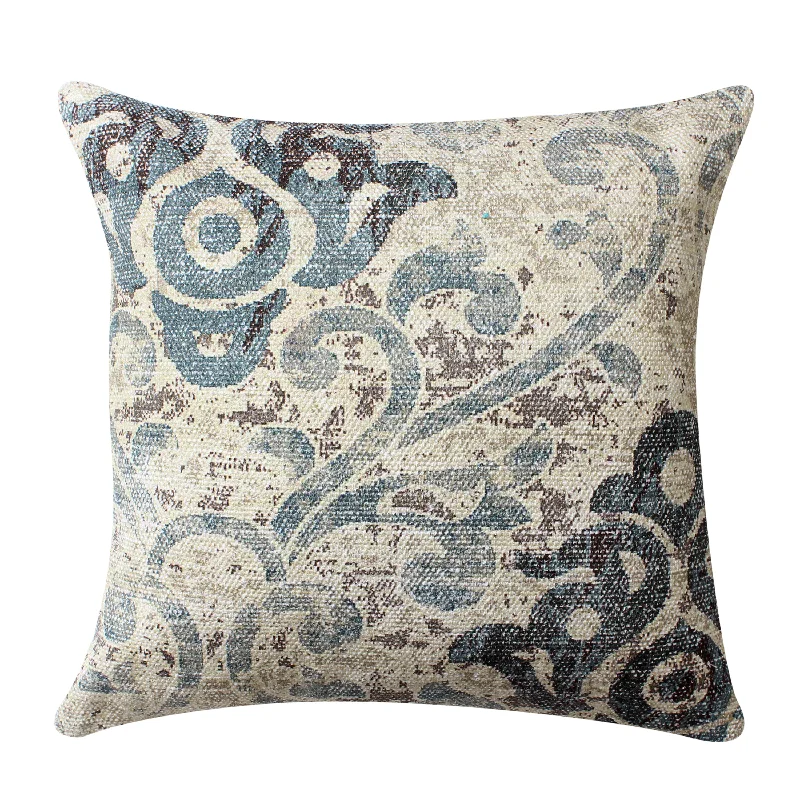 Travel Pillows for Long JourneysBenzara BM221654 18 x 18`` Handwoven Accent Pillow with Scroll Print, Blue and White