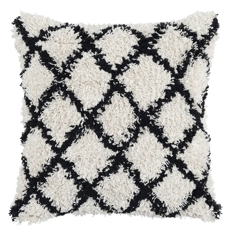 Cotton Pillows for Natural ComfortBenzara BM228893 Textured Fabric Throw Pillow with Shag Diamond Pattern, Black and White