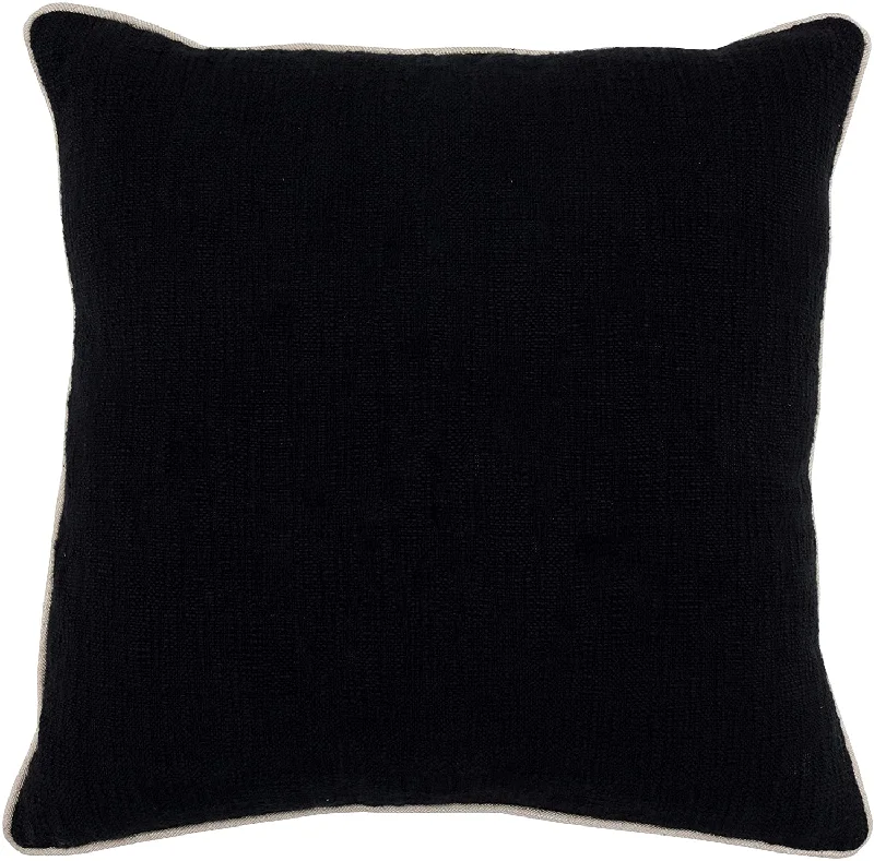 Firm Pillows for Side SleepersBenzara BM228908 Textured Fabric Throw Pillow with Piped Edges, Black and Beige