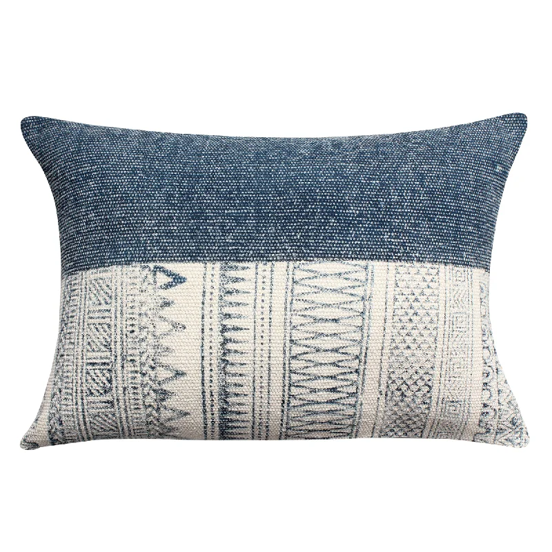 Orthopedic Pillows for Back Pain ReliefBenzara BM221657 24 x 16 Handwoven Cotton Accent Pillow with Block Print, Gray and White