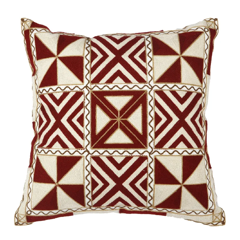 Silk Pillows for Smooth Skin and HairBenzara Mid Century Modern Style Pillow with Geometric Pattern, Red and Gold