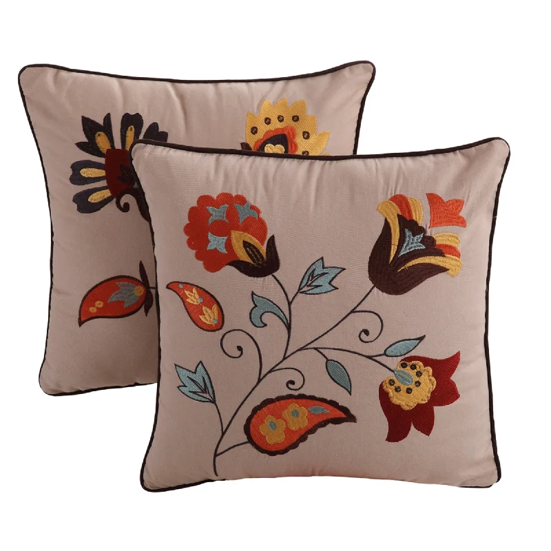 Orthopedic Pillows for Back Pain ReliefBenzara Elbe Embellished Floral Embroidery decorative Pillow, Set of 2, Brown and Orange