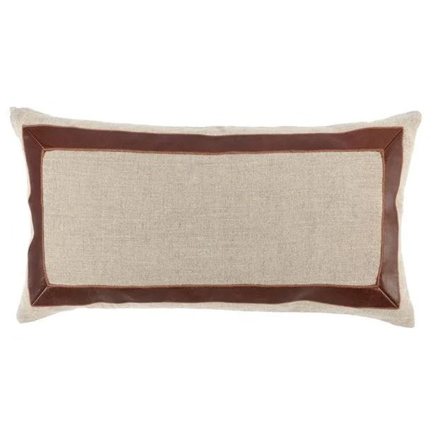 Firm Pillows for Side SleepersBenzara Fabric Pillow with Leatherette Accents, Cream and Brown