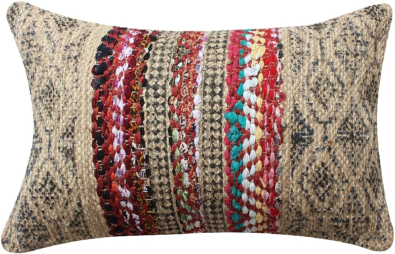 Down Alternative Pillows for Ethical ChoicesBenzara BM221656 24 x 16`` Handwoven Jute Accent Pillow with Block Print, Brown and Red