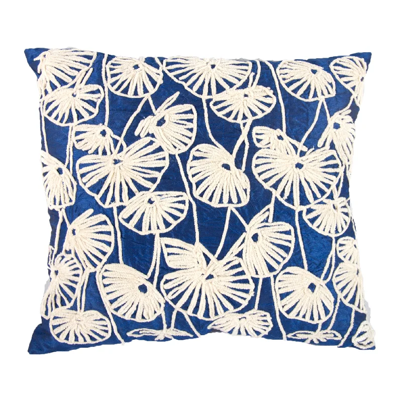 Cotton Pillows for Natural ComfortBenzara Contemporary Poly Dupioni Pillow with Embroidery, Blue and White