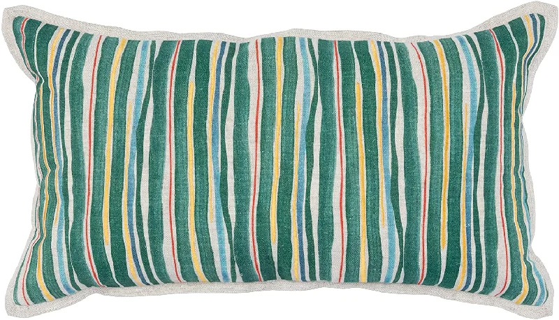 Silk Pillows for Smooth Skin and HairBenzara BM228887 Fabric Throw Pillow with Painted Stripes Pattern and Embroidery, Green