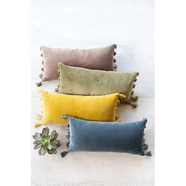 Bolster Pillows for Sofa DecorationKalalou NRV2122 Velvet Lumbar Pillow Avocado