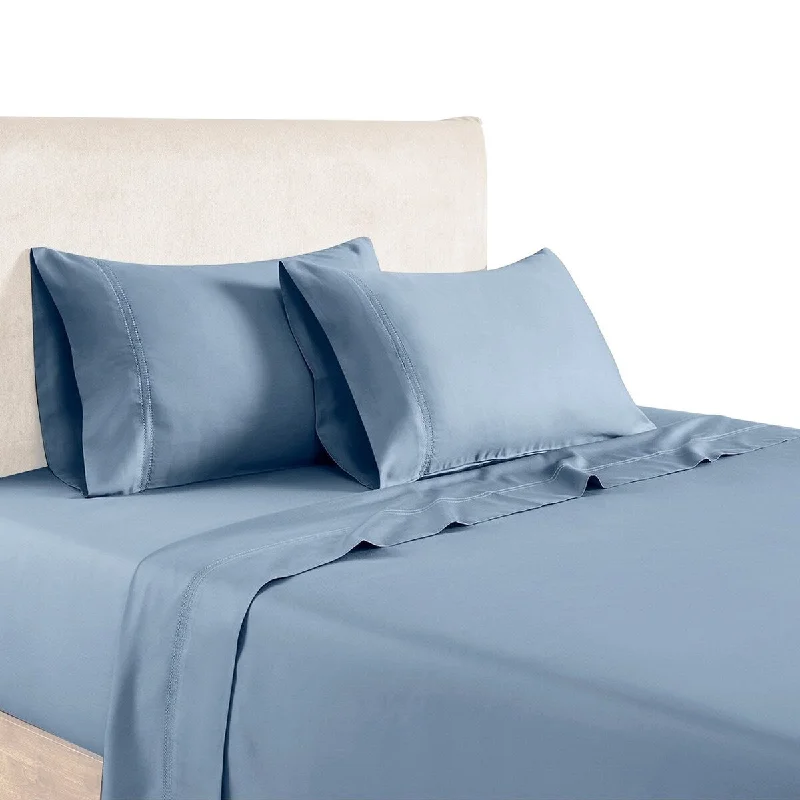 Polyester - Cotton Blend Sheets for Durability and ComfortMesa Double Hole Hem 6 Piece California King Sheet Set, Blue By The Urban Port