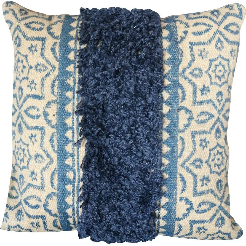 Pregnancy Pillows for Expectant MothersBenzara BM219709 18 x 18 Fringed Cotton Accent Pillow Cover, Blue and Cream