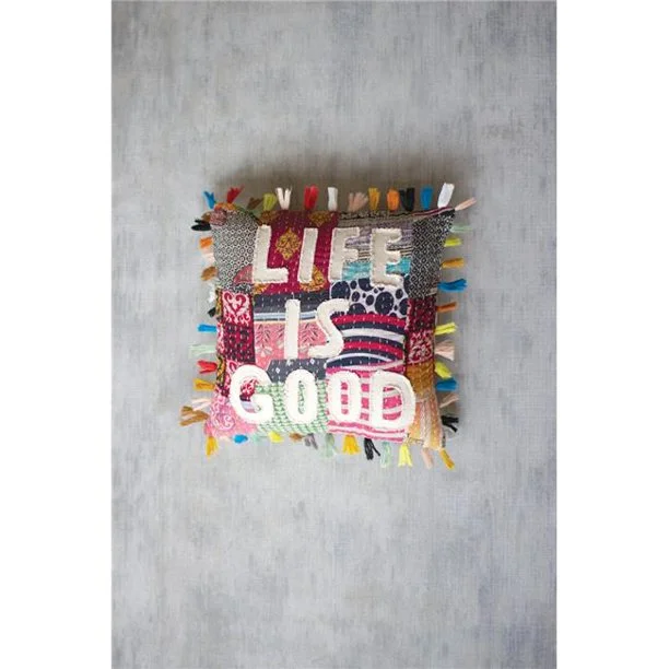 Plush Pillows for a Cozy BedKalalou NRV2133 Life is Good Kantha Pillow