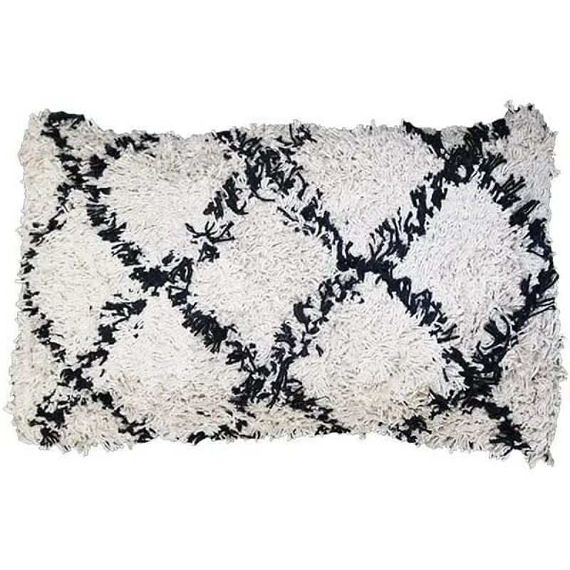 Adjustable Pillows for Customized ComfortBenzara BM219720 20 x 12 Fringed Cotton Accent Pillow Cover, White and Black