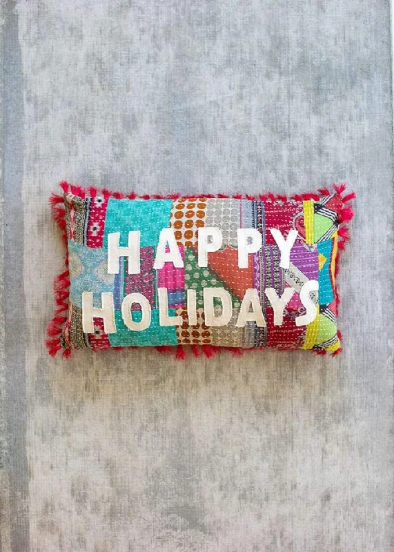 Adjustable Pillows for Customized ComfortKalalou NRV2254 Happy Holiday Kantha Pillow