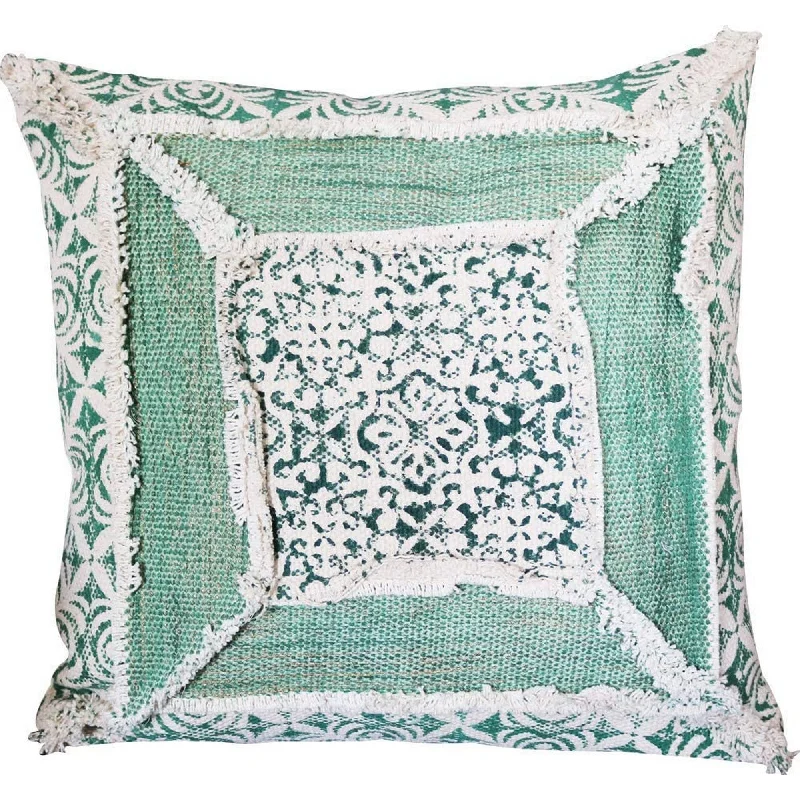 Bolster Pillows for Sofa DecorationBenzara BM219711 18 x 18 Floral and Patchwork Accent Pillow Cover, Green and White