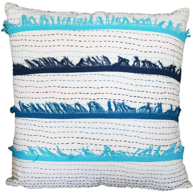 Feather Pillows for a Luxurious SleepBenzara BM219714 18 x 18 Hand Embroidered Cotton Accent Pillow Cover, White and Blue