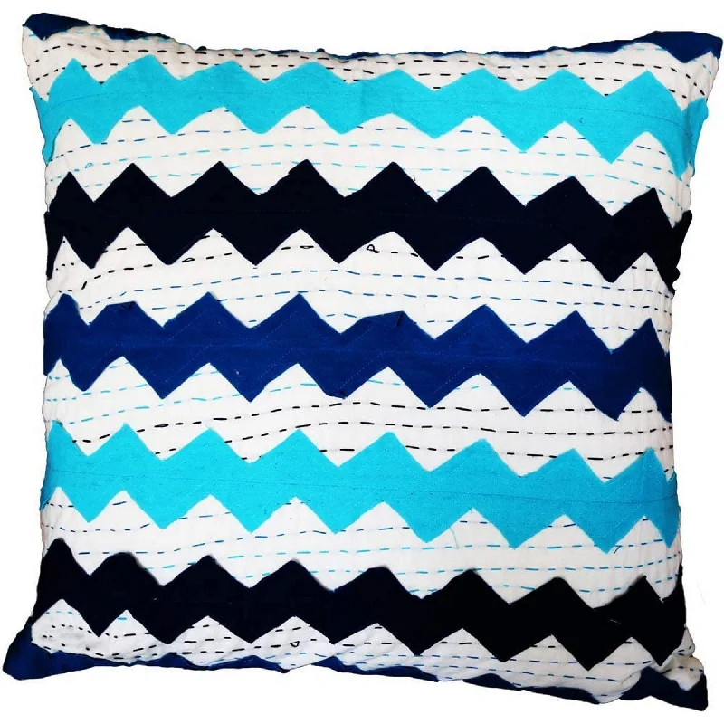 Square Pillows for Modern Home DecorBenzara BM219716 Square Embroidered Cotton Cushion Cover with Zig Zag Pattern, Multicolor